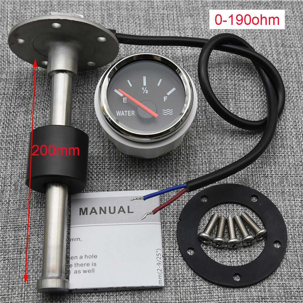 100MM 150MM 200MM 250MM 300MM Water Level Sensor with 52MM Water Level Gauge 0-190ohm Water Tank Level Indicator Meter Empty Ful: 200mm 0-190ohm