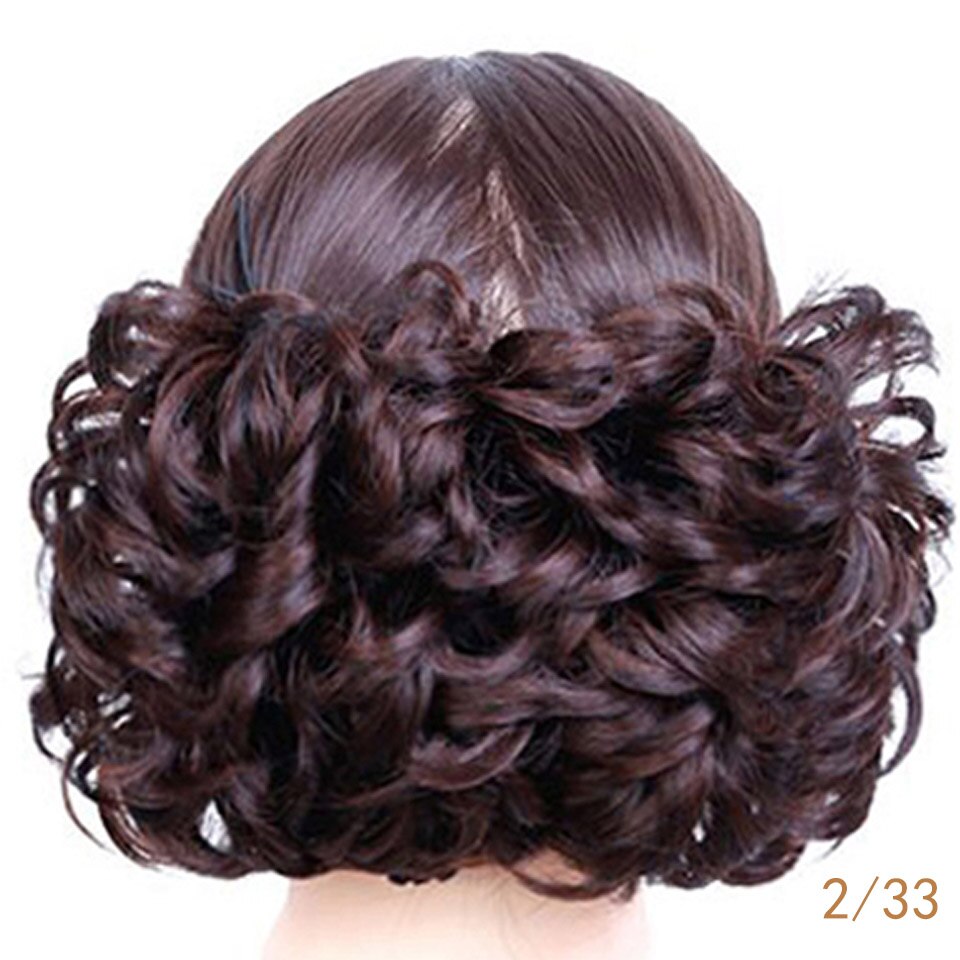 Short Curly Chignon Women's Synthetic Hair Bun Black Brown Hair Extension With Chignon Rubber band Combs in Hairpiece: 2-33