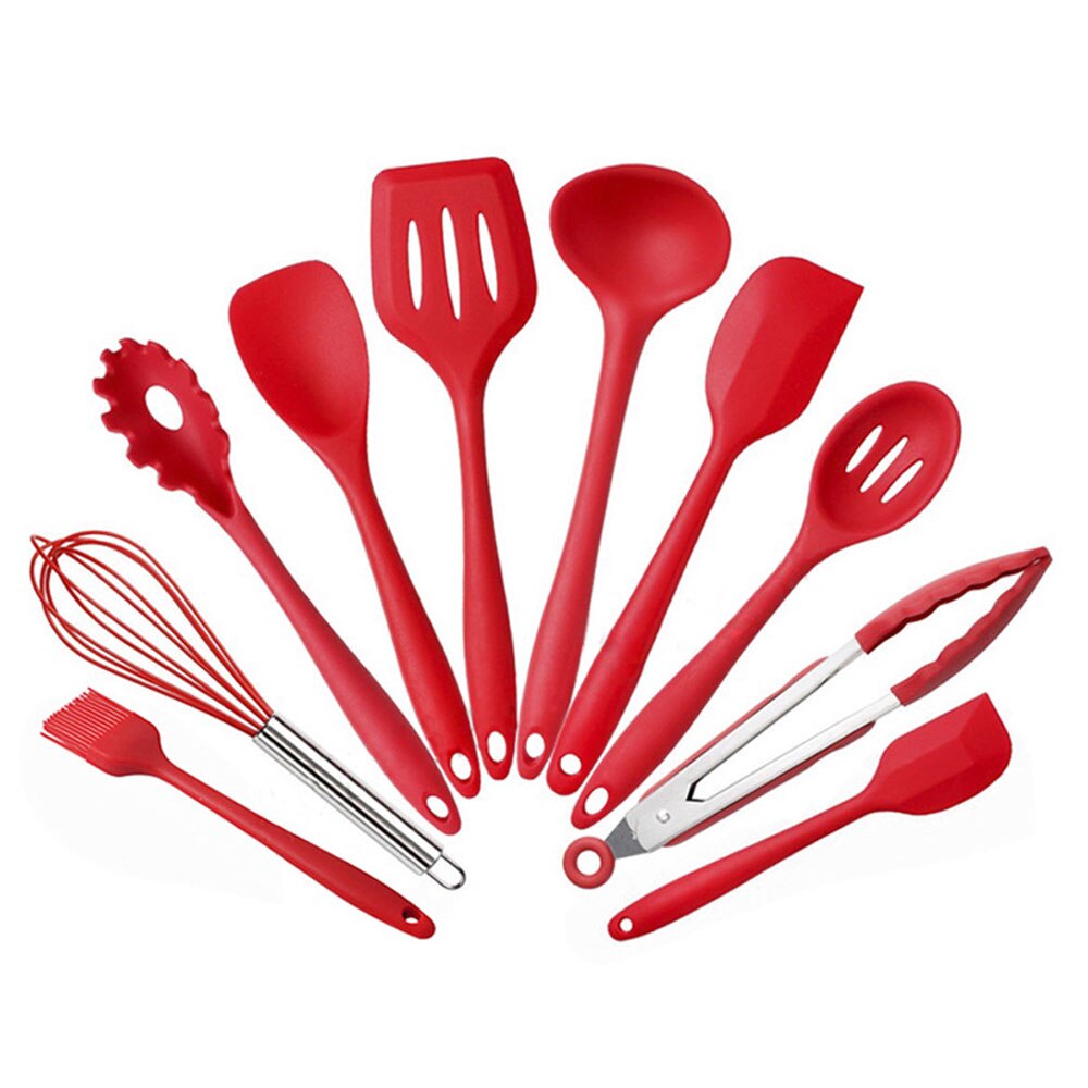 10PC Silicone Wood Turner Soup Spoon Spatula Brush Scraper Pasta Server Egg Beater Kitchen Cooking Tools Kitchenware