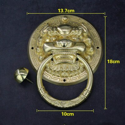 Aldaba con manija de puerta de patio chino, pomos de puerta de cobre y bronce Retro, tiradores de latón con aldaba de 18 a 24CM: brass 18cm