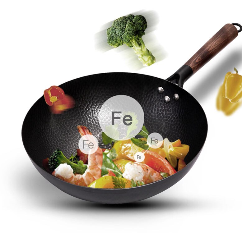 Konco 32Cm Chinese Ijzeren Wok Non-Coated Pot Pure Ijzer Gebruik Voor Gas En Inductie Kookplaat: wok only