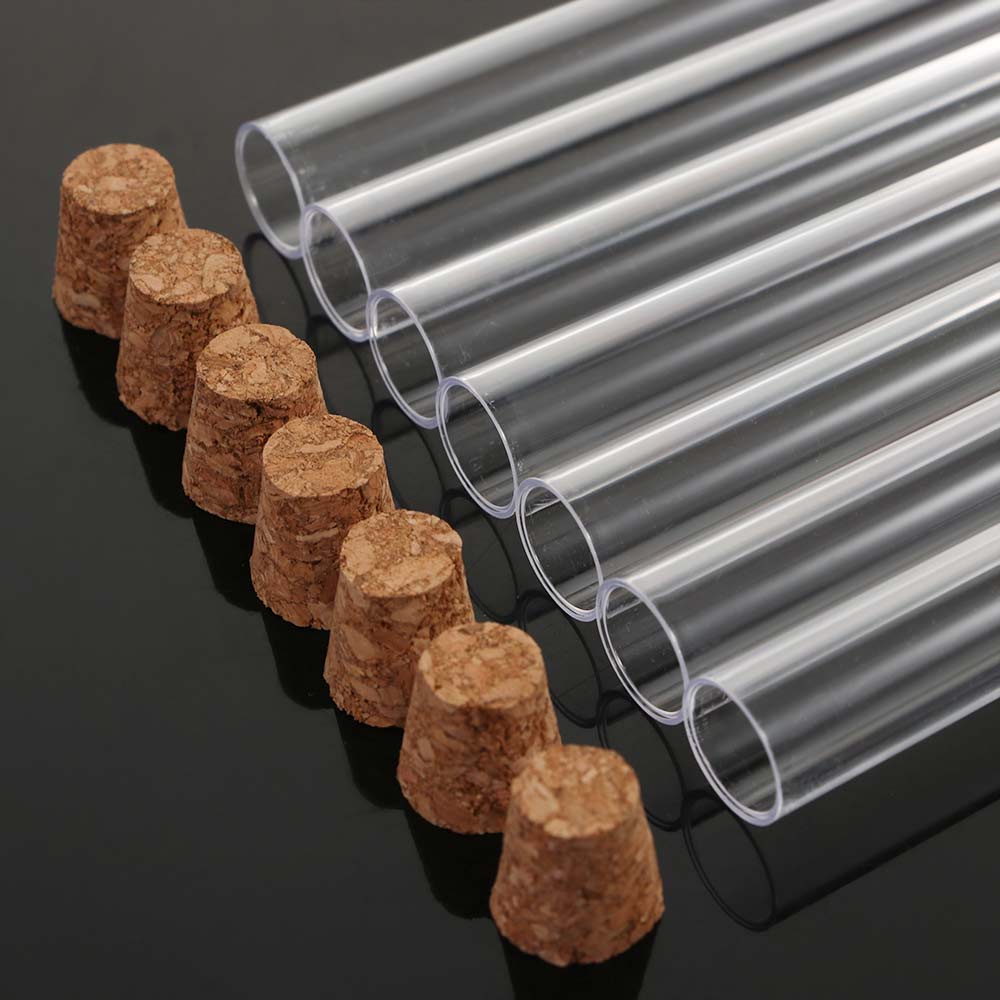 20 pièces/ensemble Tube à essai en plastique avec liège pour laboratoire fournitures de laboratoire scolaire Transparent bouteille vide 12x100mm