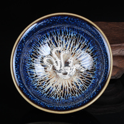 1 st Chinese Porselein China Jingdezhen Porselein Kom 45 ml 925 Pure Fine Silver Lotus Master Dragon Theekopje Thee Set giftPackage: H