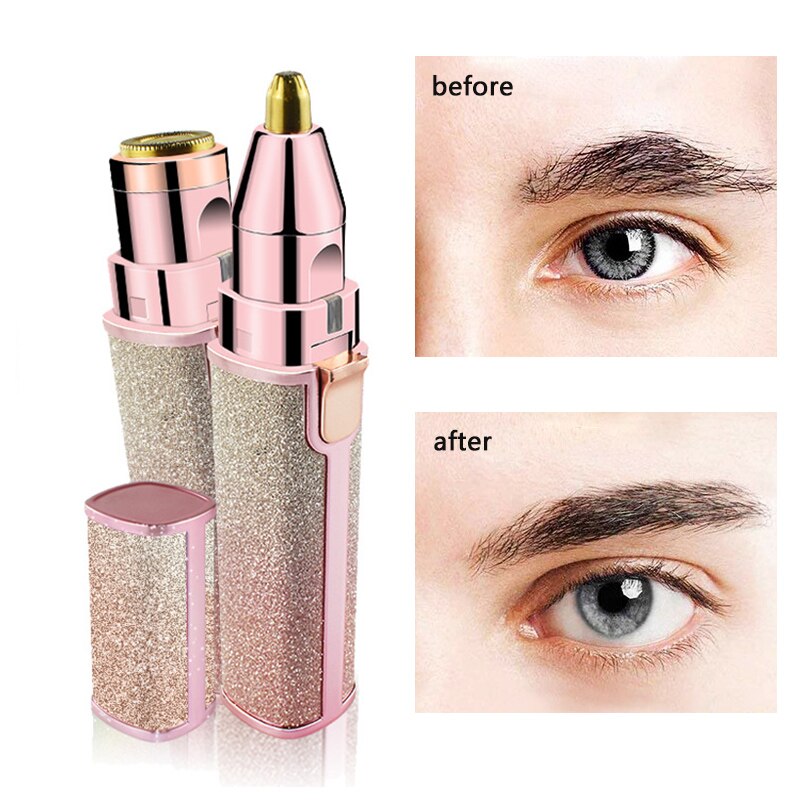 Mini øjenbrynstrimmer pen til kvinder læbestift bryn epilator øjenbryn epilator trimmer barbermaskine 2- i -1 øjeblikkelig smertefri makeup enhed