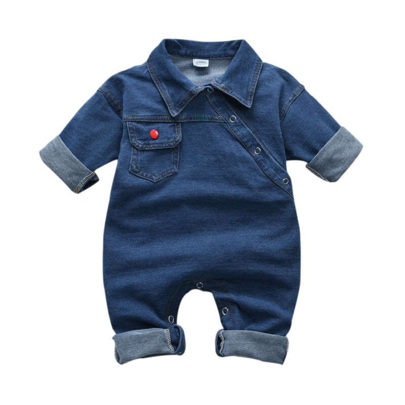Toddler Kids Baby Girl Boy Denim Rompers Long Sleeve Turn-down Collar Jumpsuit Unisex Baby Autumn Clothes Solid Romper 0-4Y