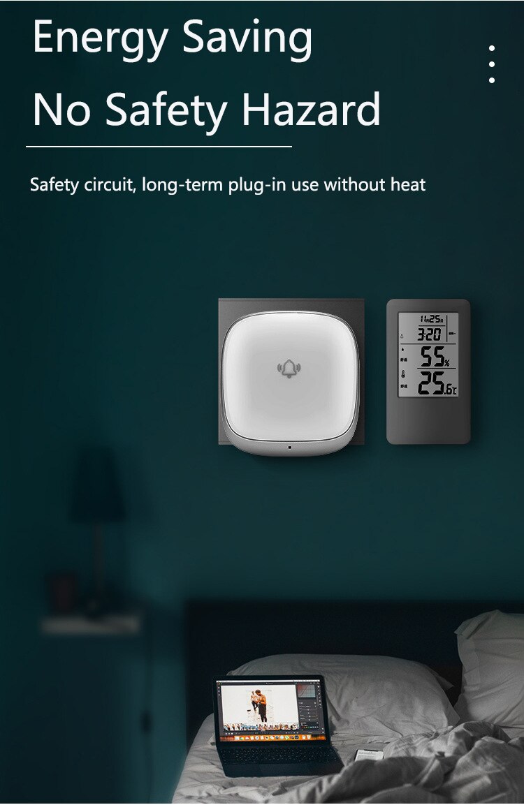 Self Powered Wireless Doorbell Waterproof and Sunscreen Home Office Door Bell Buttons