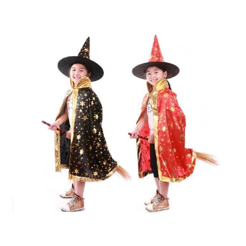 Halloween Mantel Kinderen Prestaties Kostuum Kleine Tovenaar Vijf-sterren Heks Mantel Cosplay Pak Hoed O1U7