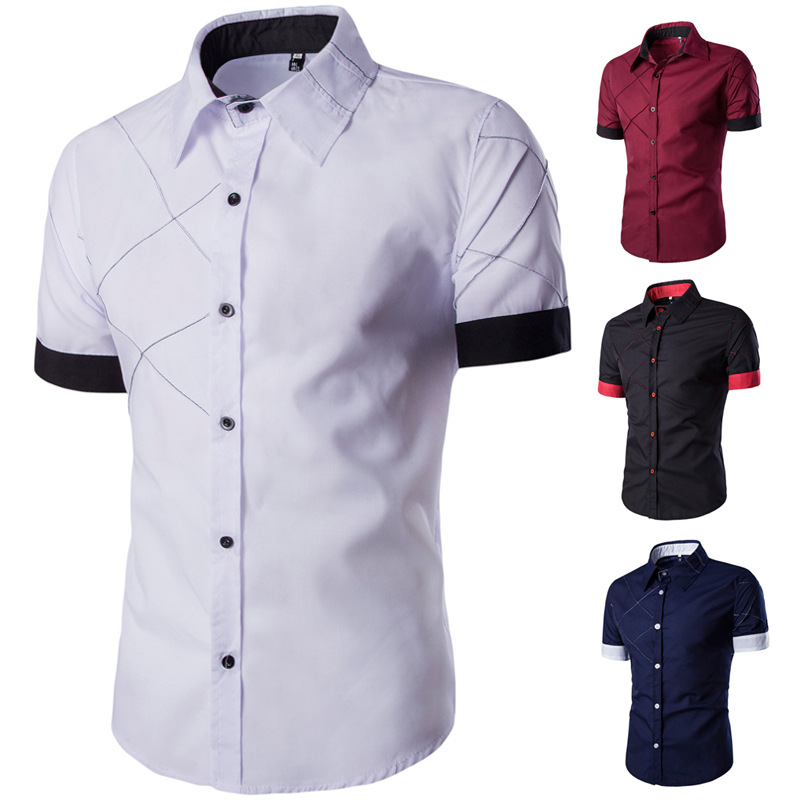 Visada Jauna Wit Mode Mannen Korte Mouwen Shirt Checkred Kleuraanpassing Shirts Slim Fit Casual Zomer Blouse Shirt