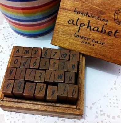 Anglais Cursive Digital Wooden AlPhaBet Seal Set Standardized Rubber Stamps English Letter Stamp Craft Supplies for Card Making: 28 lower Cursive