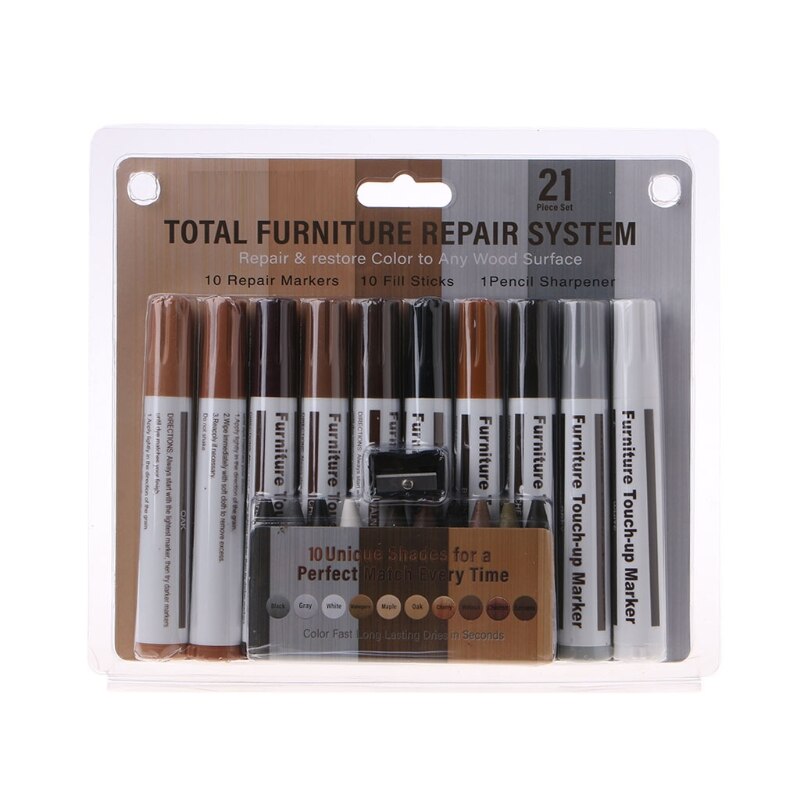 Furniture Markers Touch Up 21Pcs Marker and Wax Sticks with Sharpener Kit for Wood Funiture Repair Floor Scratch Restore