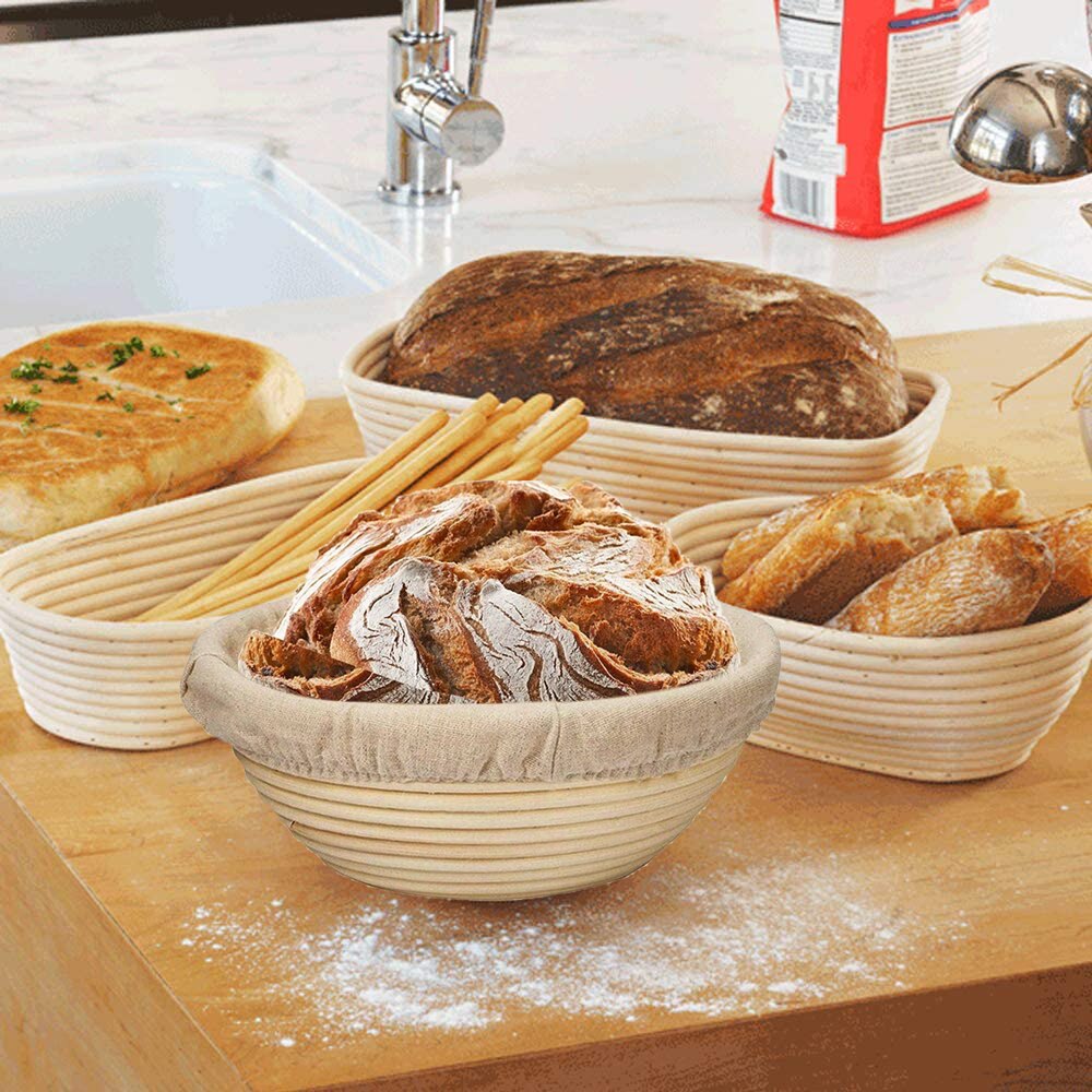 Cesta de pan de Banneton REDONDA/ovalada, canasta de mimbre Natural, canasta de fermentación de masa de pan, cesta de prueba, herramienta DIY