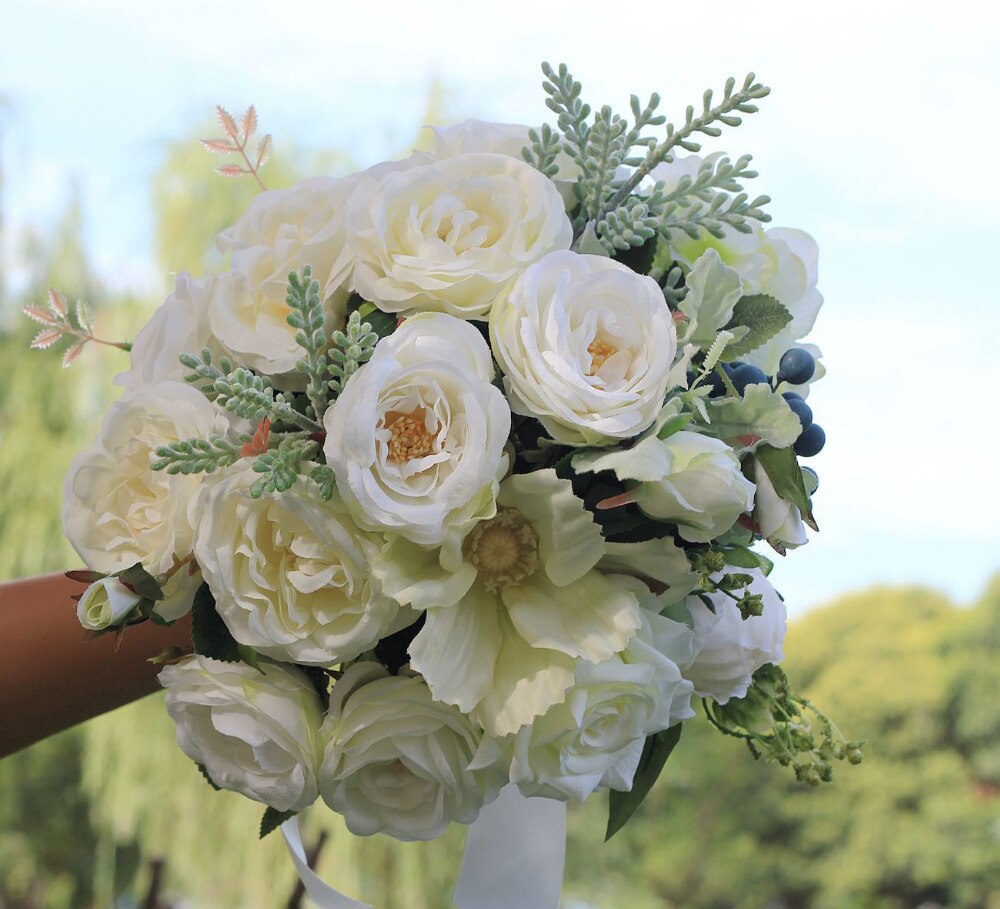 Bruiloft Boeket Succulent Bruidsboeket Voor Bruiden Vrouw Mariage Kunstmatige Bruidsboeketten Rose Bloemen Houder Levert