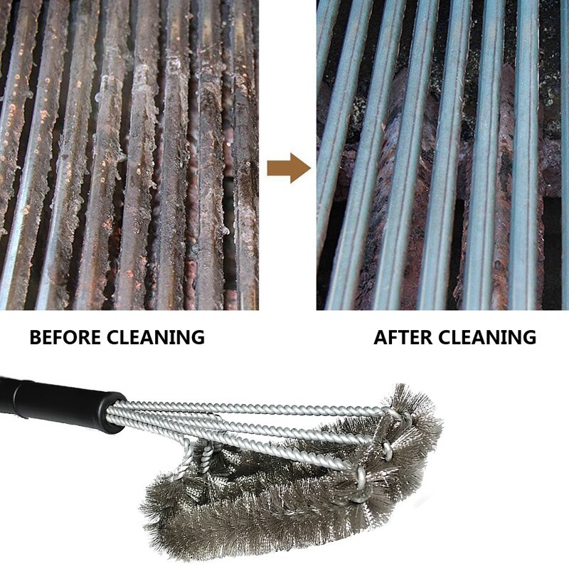 Non-stick grill grill bbq børste rustfri stålbørste rengøringsbørster med håndtag holdbart tilbehør til madlavningsværktøj