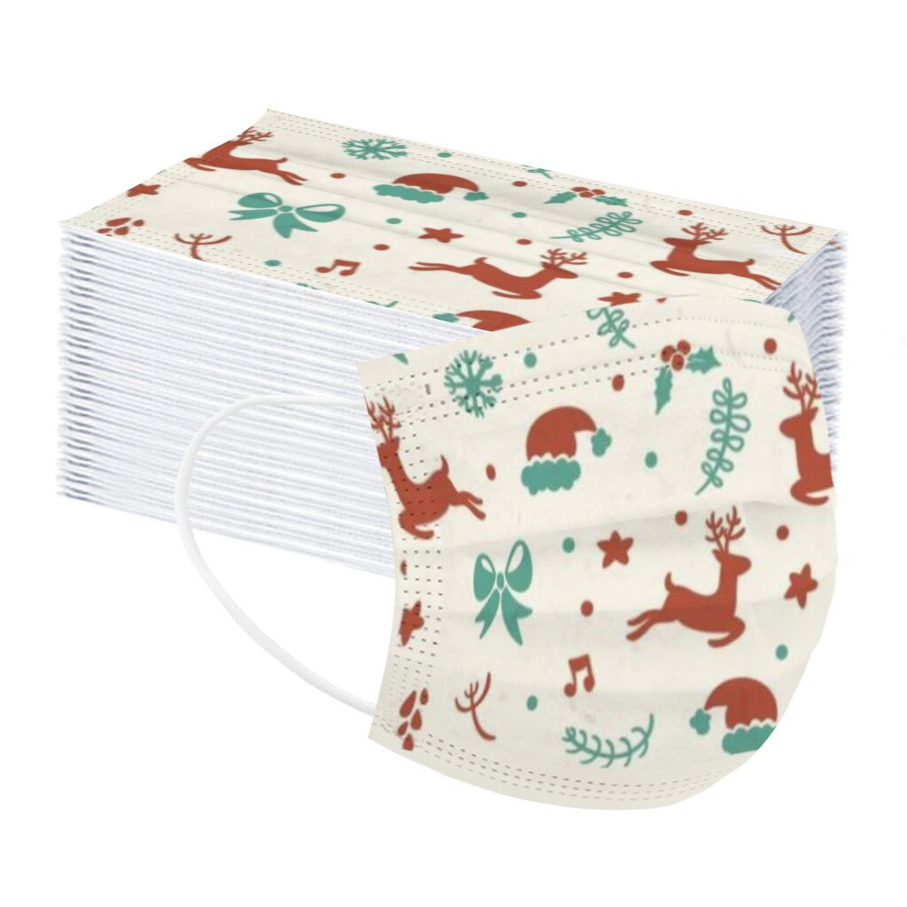 25# 10pc kindermaskers met kerstprint, wegwerpmaskers, stofdicht masker, anti-stofmaskers met oorlussen en oorlussen.: M