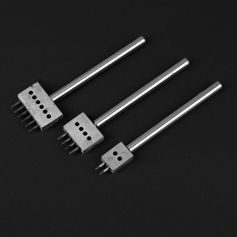 3Pcs 4Mm Ronde Leer Hobbygereedschappen Perforators Gereedschap Afstand Gat Rij Handgemaakte Ponsen Tool Leer Ponsen Tool
