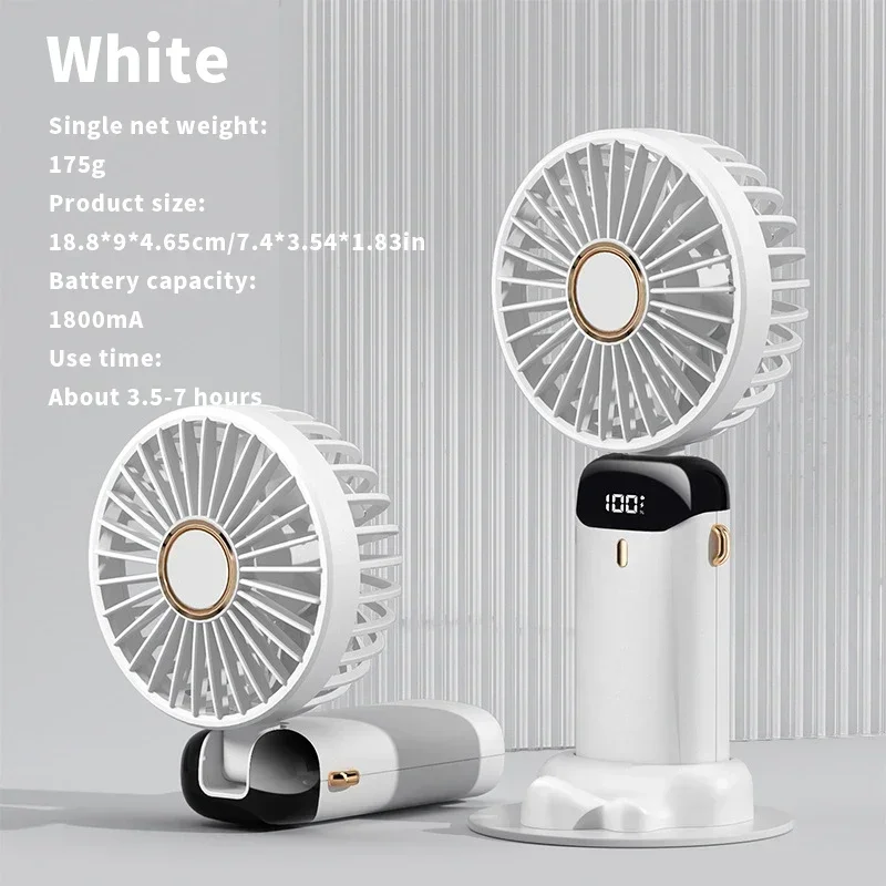 Mini ventilador portátil de mano, ventiladores plegables para colgar en el cuello de 3000mAh, ventilador de carga USB con ajuste de 5 velocidades con soporte para teléfono y pantalla de visualización: Caqui