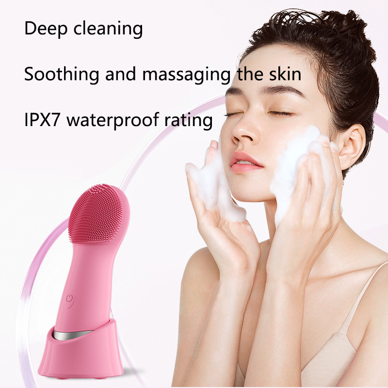 Electric Facial Cleaning Instrument Pore Cleansing Sonic Vibration Massage Silicone Brush Head Face Clean Device IPX7 Waterproof