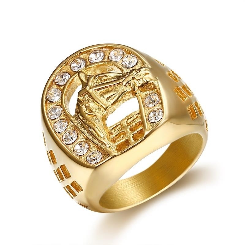 Mode Zirkoon Ingelegd Gouden Paard Mannen Wedding Ring Hip Hop Punk Sieraden