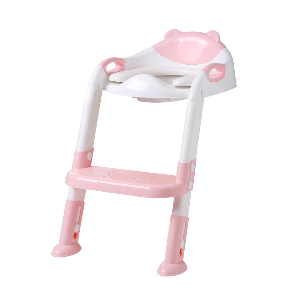 Træningsstol spædbarnspottesæde urinal klappet ryglæn med trin skammel stige til husstands børn, der lærer ornament: Lyserød