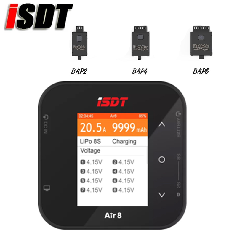 ISDT Air8 Lipo cargador de batería de equilibrio de alta potencia, descargador 20A 500W DC 1-8S li-po li-hv Li-Ion li-fe NiMH ni-cd Pb RC Battery