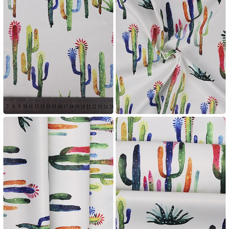 BZ87-tela de raso con estampado de Cactus para niños y mujeres, tela con estampado de Cactus de 100x140cm, vestidos y manteles, ropa de cama tela de costura DIY
