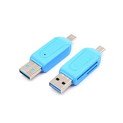 1 Unidad 2 en 1 USB 2,0 OTG adaptador de lector de tarjeta de memoria Universal Micro USB lector de tarjetas TF SD para pc teléfono ordenador portátil: blue