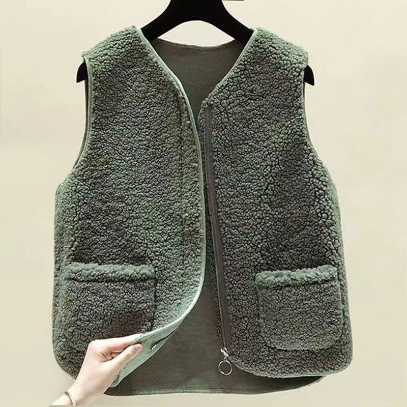 Lamsvacht herenjas effen model herfst winter warme v-hals casual slanke pasvorm ritssluiting basic herenkleding mouwloze jassen: Xxxl / Groente