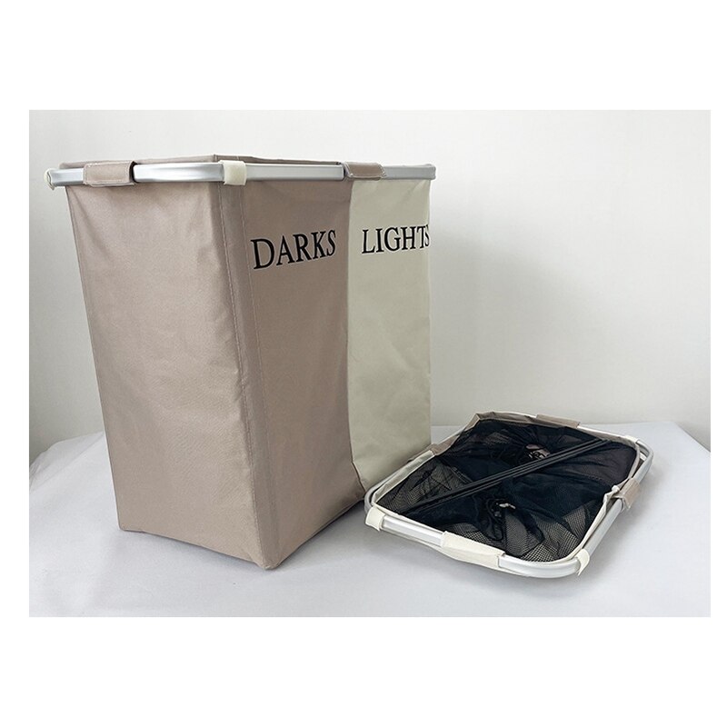Cesta de ropa sucia plegable, tubo de aluminio, doble rejilla, tela para el hogar, almacenamiento de ropa, cesta de lavandería de dos colores