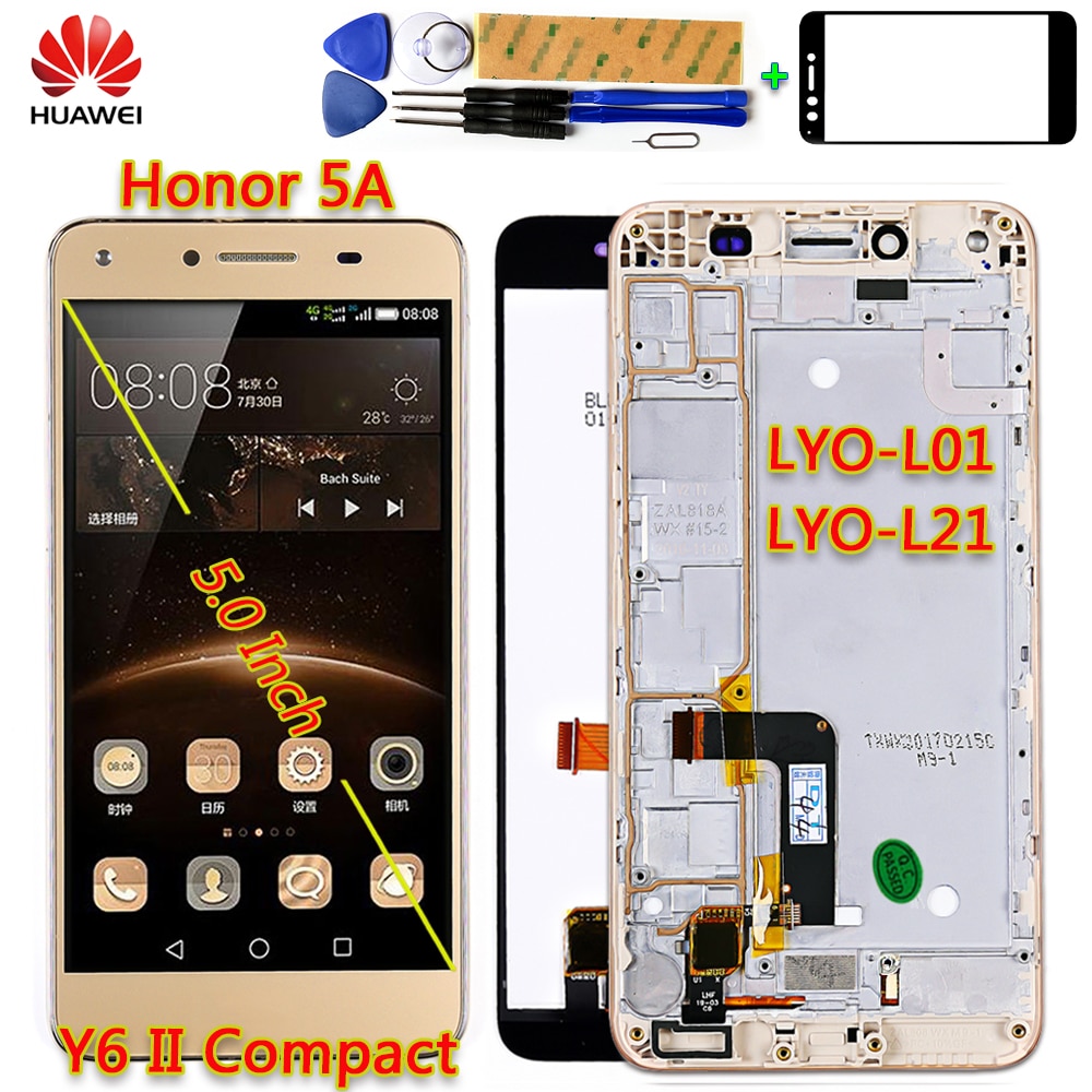 Huawei Honor 5A Y6 Ii Compact LYO-L01 LYO-L21 Lcd-scherm 5.0 Inch Touch Screen 1280*720 Digitizer Vergadering Frame met Gratis Tool