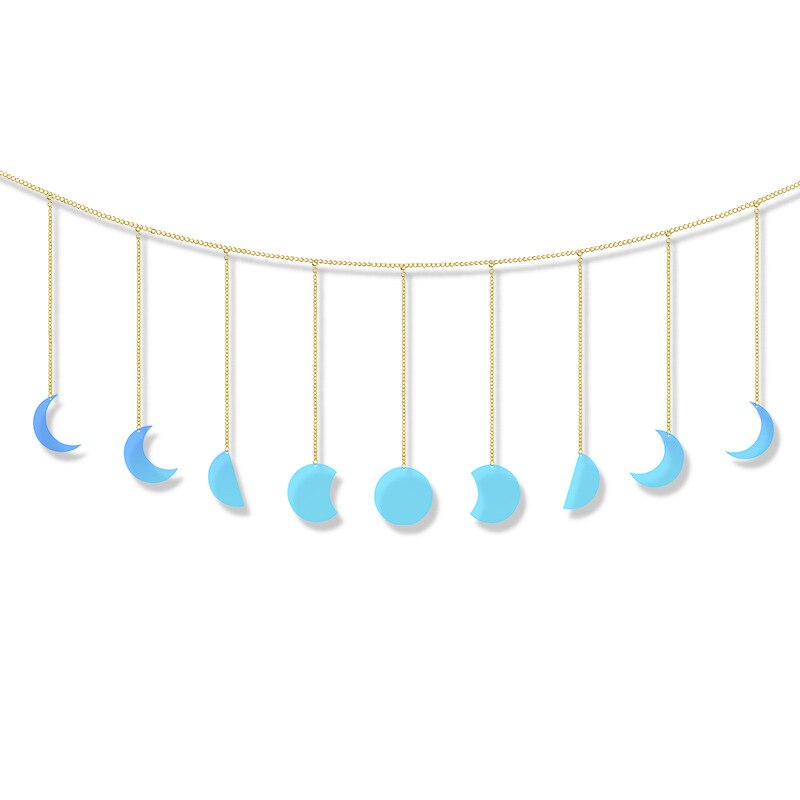 Décoration murale suspendue en forme de lune ou de soleil, pièce ronde en métal, pour salon, pour enfants, avec chaînes: D4-1PC