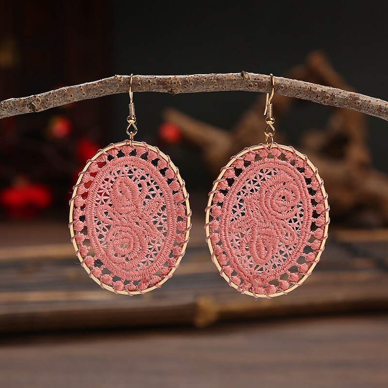 15 kolorów etniczne czerwone hafty spadek kolczyki dla kobiet Handmade Vintage kwiat Boho kolczyki indyjskie kolczyki