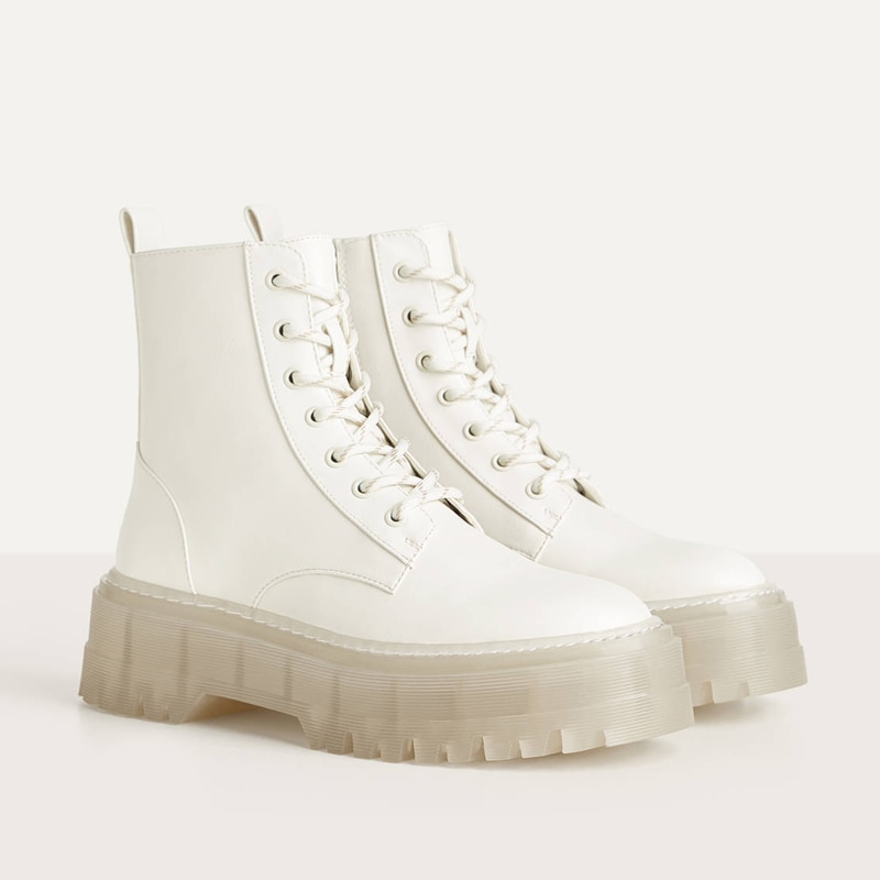 PVC Transparent talon bottines pour femmes blanc à lacets plate-forme bottes femmes automne INS femmes grosse moto bottes