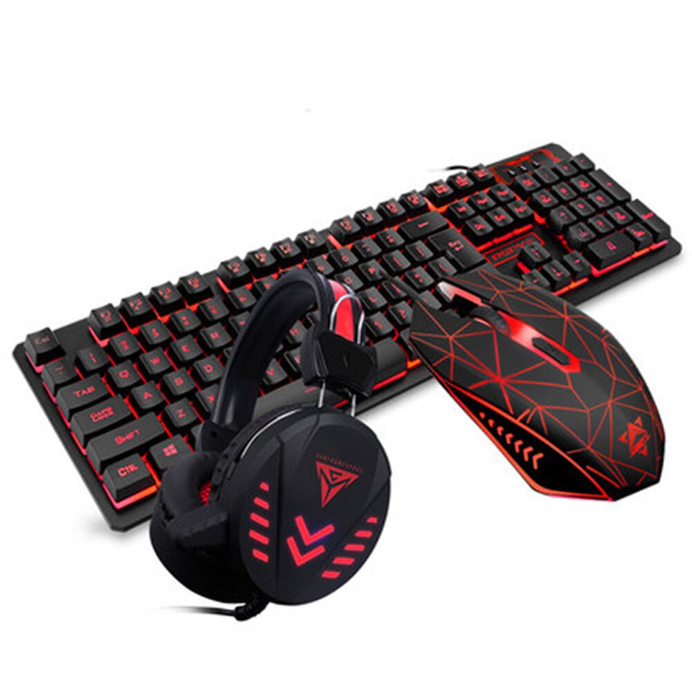 4pcs Accessories Keyboard Set Backlight Gaming Mouse Computer Illuminated Desktop Wired Headset Home Waterproof Pad