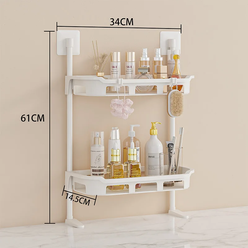 Support mural de salle de bain, panier suspendu à Double couche, support multifonctionnel en plastique, accessoires de salle de bains: jaune clair