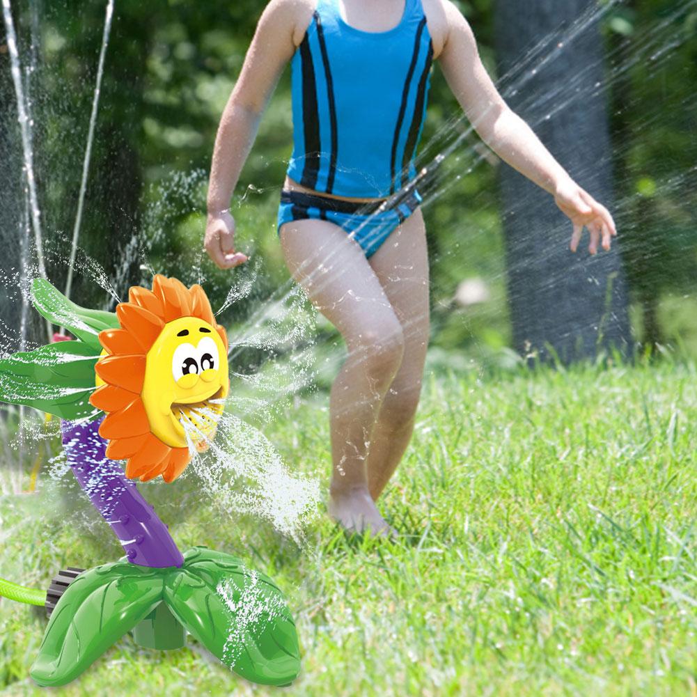 Outdoor Kids Water Spray Toys Cartoon Sunflower Sprinkler Colourful Eco-friendly Plastic Baby Bathing Toy For Backyard Garden