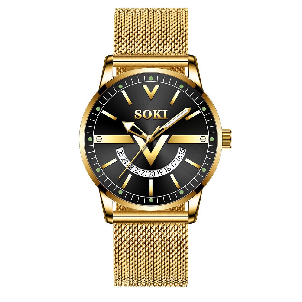 SOKI-Relojes de pulsera para hombre, de cuarzo, azul, deportivo, resistente al agua, cronógrafo Masculino: Gold black