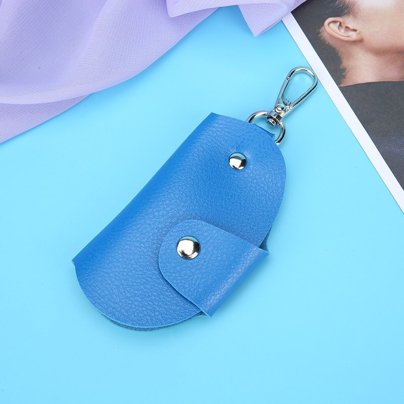 Sleutelhanger Key Holder Bag Case Draagbare Lederen Huishoudster Houders Auto Unisex Wallet Cover Eenvoudige Effen Kleur Opbergtas: Blauw