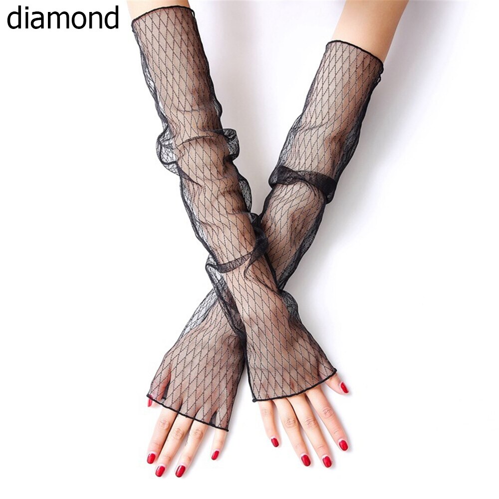 Gants longs en dentelle sans doigts pour femmes, manchons de Protection solaire, maille en dentelle, fins pour cyclisme, mancherons pour les bras de conduite,: diamond