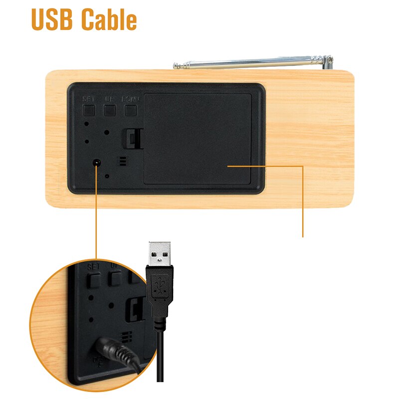 Fm Radio Bamboe Led Elektronische Display Met Led Klok Desktop Mini Draagbare Radio Home Radio Mini Temperatuur Display