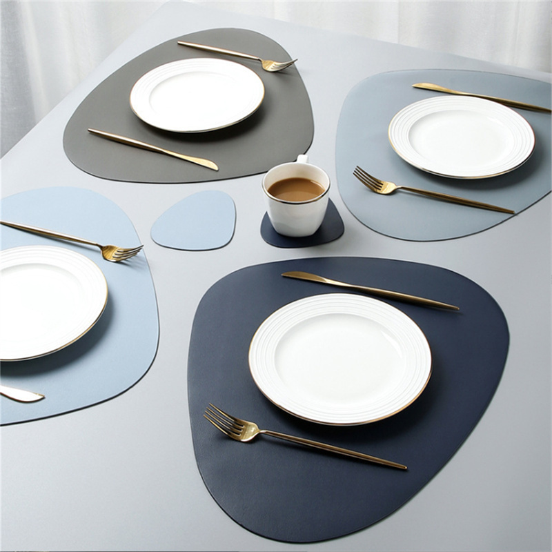 Conjunto de placemats de couro pu de formato irregular, à prova de óleo, à prova d'água, dupla face, para cozinha, mesas de bistrô, bares, cafeterias