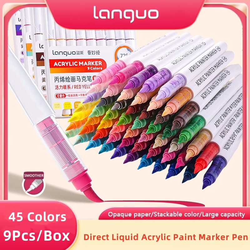 Ensemble de marqueurs en acrylique Languo pour documents empilables, stylos à encre à contrôle intelligent, fournitures d'art, ensemble de pinceaux pour étudiants