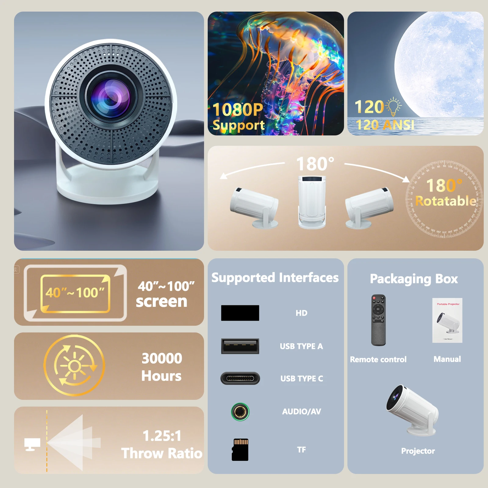 1280x720P RY008 LED Mini HD Portable Projector High Brightness 2 4G WIFI Home Theater Projector for Movies