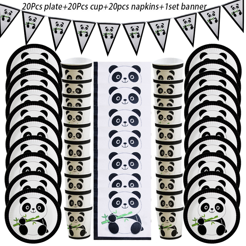 Cartoon Panda Party Decorations Foil Balloons Paper Plate Cup Disposable Tableware Set Kids Birthday Party Baby Shower Supplies