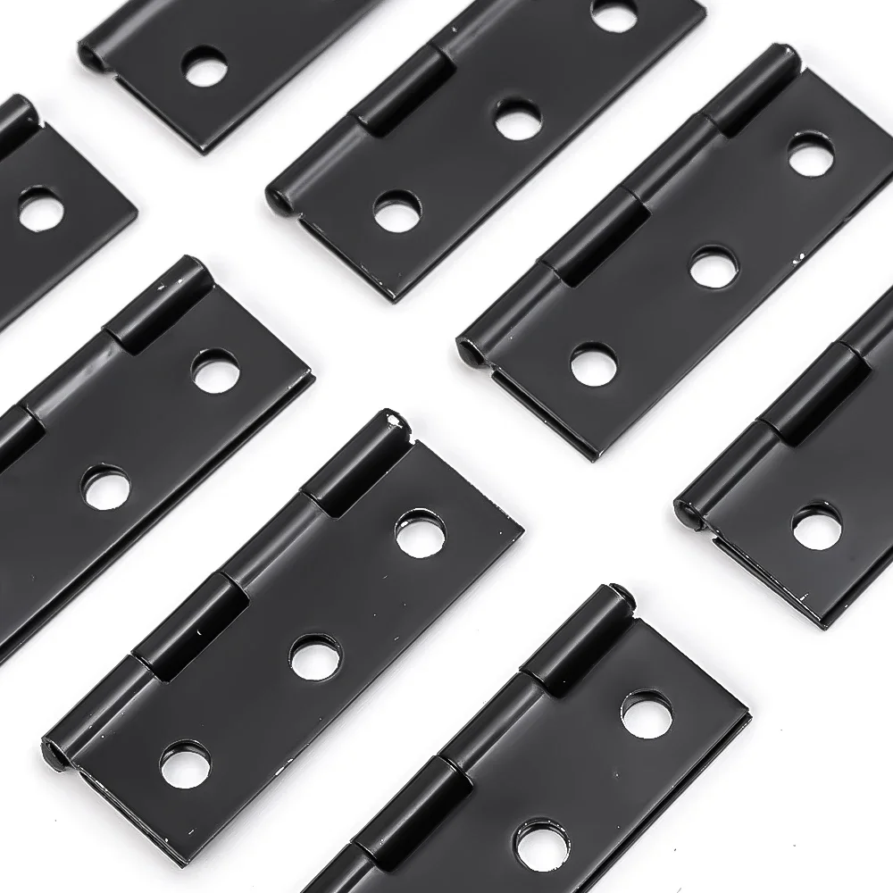 Schwarze Türscharniere, Stoßscharniere aus Edelstahl mit Schrauben, Schrank, Schublade, Möbelscharniere, Montageplatte, flache Befestigungshalterungen