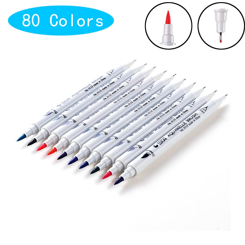 80 cores opcionais combinando marcadores de arte caneta escova esboço álcool baseado marcadores cabeça dupla manga desenho canetas arte suprimentos