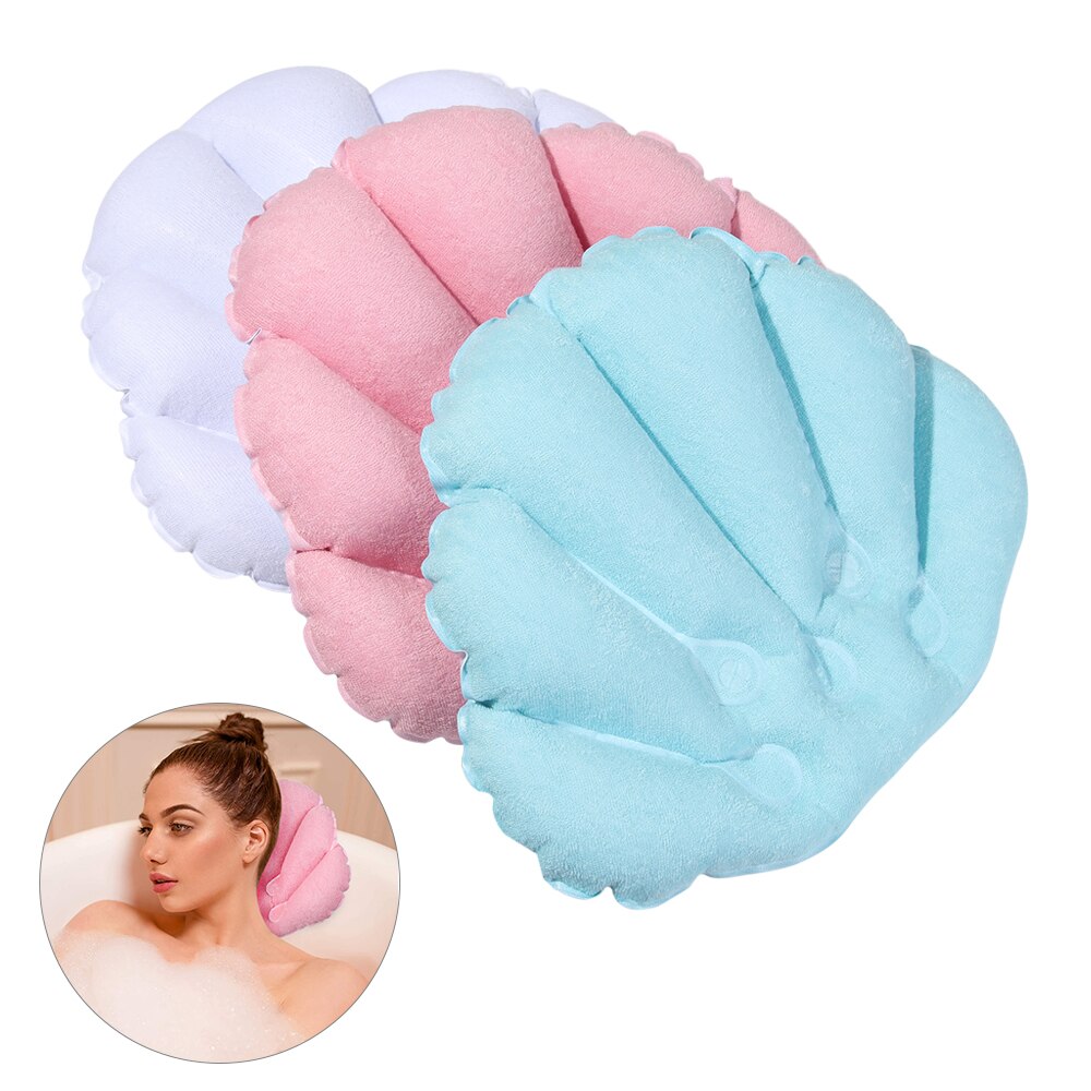 Aufblasbare Schlecht Kissen Weiche Spa Nacken Schlecht Kissen Mit Saug Aufblasbare Frottee Fan-förmigen Hals Unterstützung Kissen Badewanne Kissen