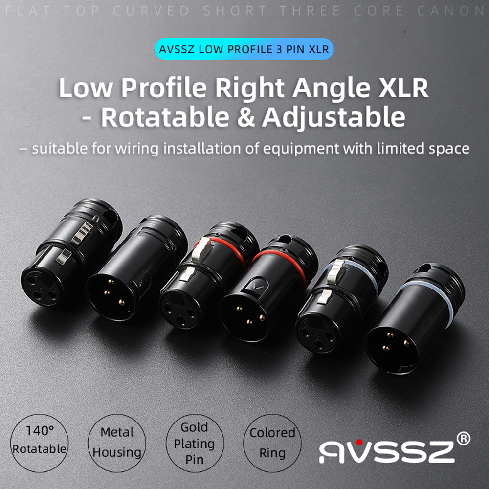AVSSZ Low profile 3 Pin XLR Cable Connector 90° 360 Rotateable XLR Plug with Wrench, for Microphone Audio Mixer Headphone Amp