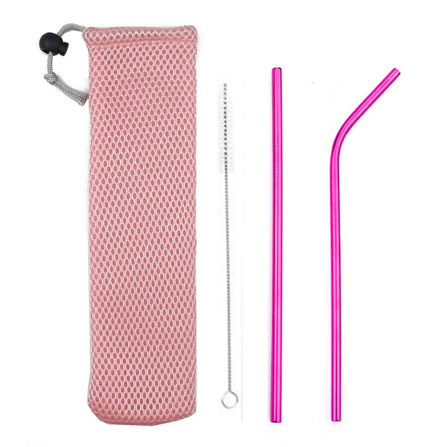 18/10 Stainless Steel Collapsible Straw Set Reusable Telescopic Drinking Straw Portable Straw For Travel Metal Drink Straw Brush: Pink