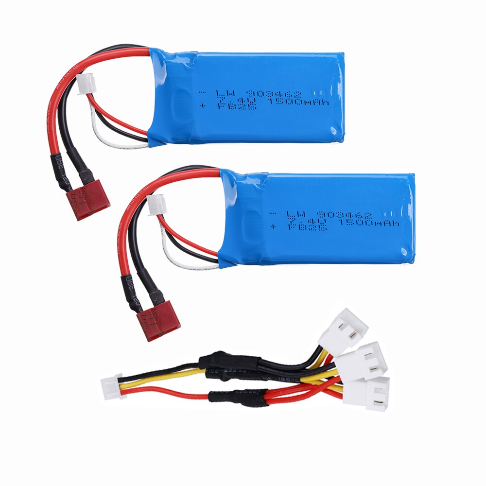 Mise à niveau de 7.4v batteries lipo 1500 2s pour wltoys  a959-b  a969-b  a979-b  k929b rc desert truck car, pièces de rechange et chargeur: 2 pièces 3 en 1