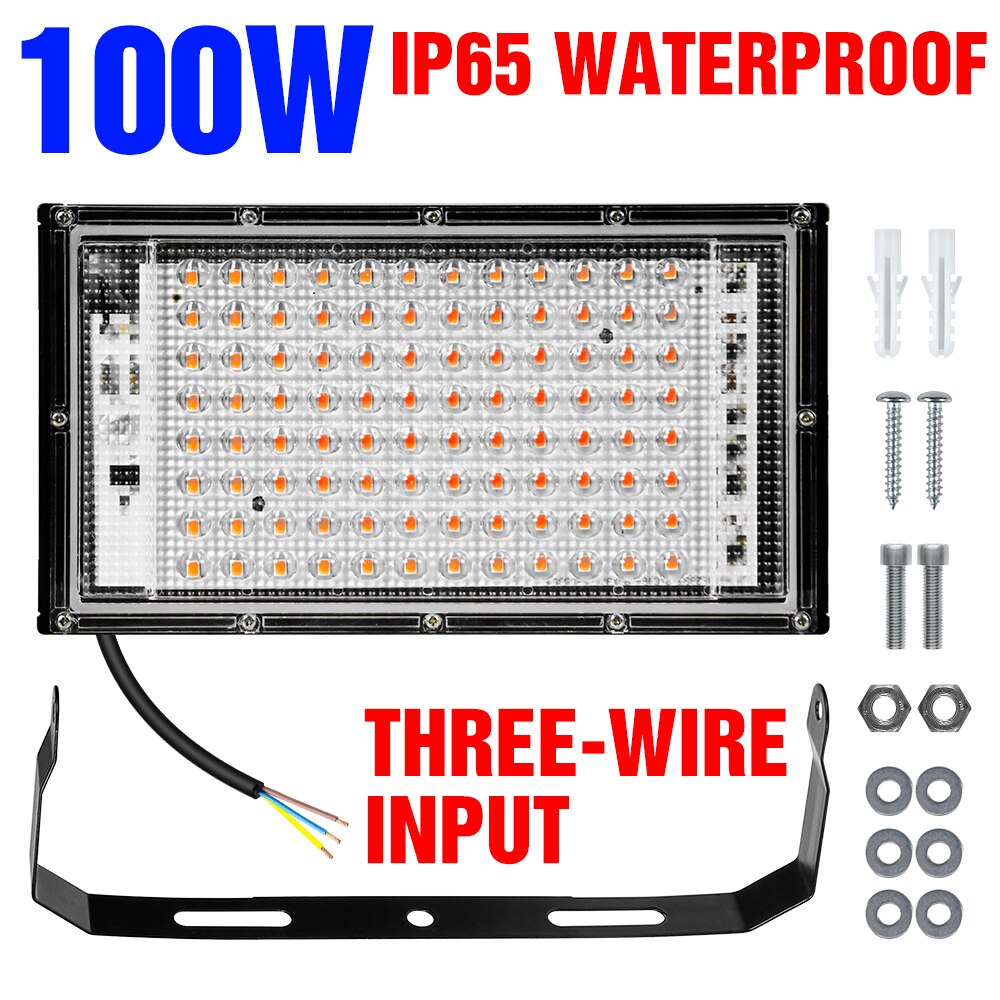 Luz LED de espectro completo para cultivo, reflector de plantas, IP65, impermeable, 50W, 220 W, Fitolamp con enchufe de la UE: 100W No Plug